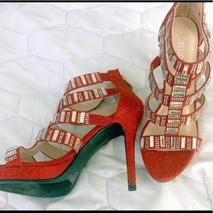 High Heel Stilettos - Red w/ Rhinestones